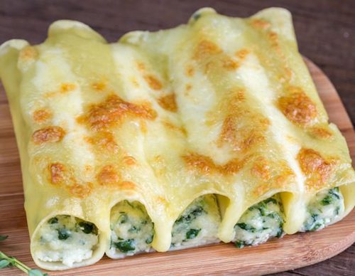 Canelones de queso y espinacas